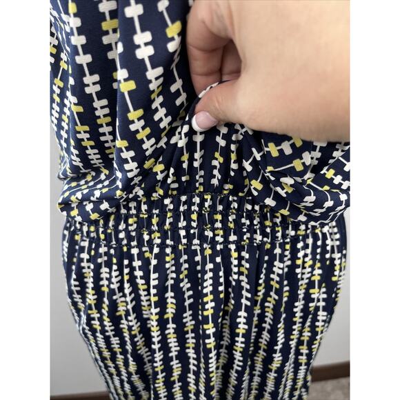 Max Studio Twist Front Halter Dress Blue White Yellow Size Medium - Picture 6 of 13